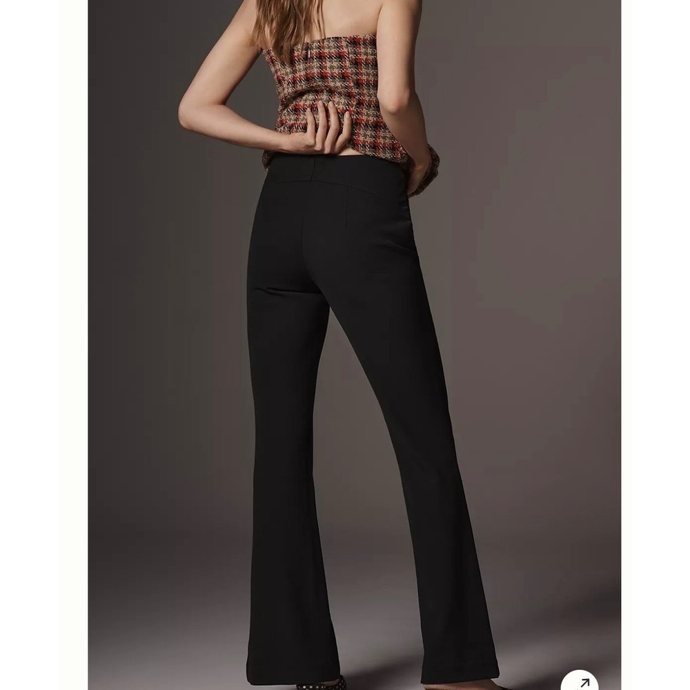 Maeve Anthropologie Black Wide Leg Flared Dress Pants Trousers US 10 side‎ zp
